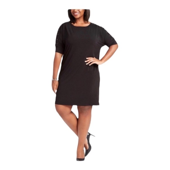 NEW Michael Kors Plus Black Mini Dress Tunic Dolman Elbow Sleeve Lace Up Size 0X - Picture 2 of 8